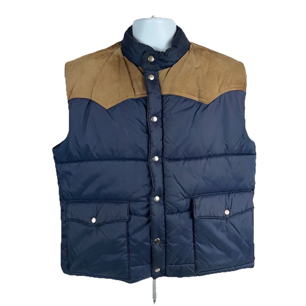 Vintage Sigallo Men's Blue Puffer Vest 70's Size Large Hippy Lumberjack